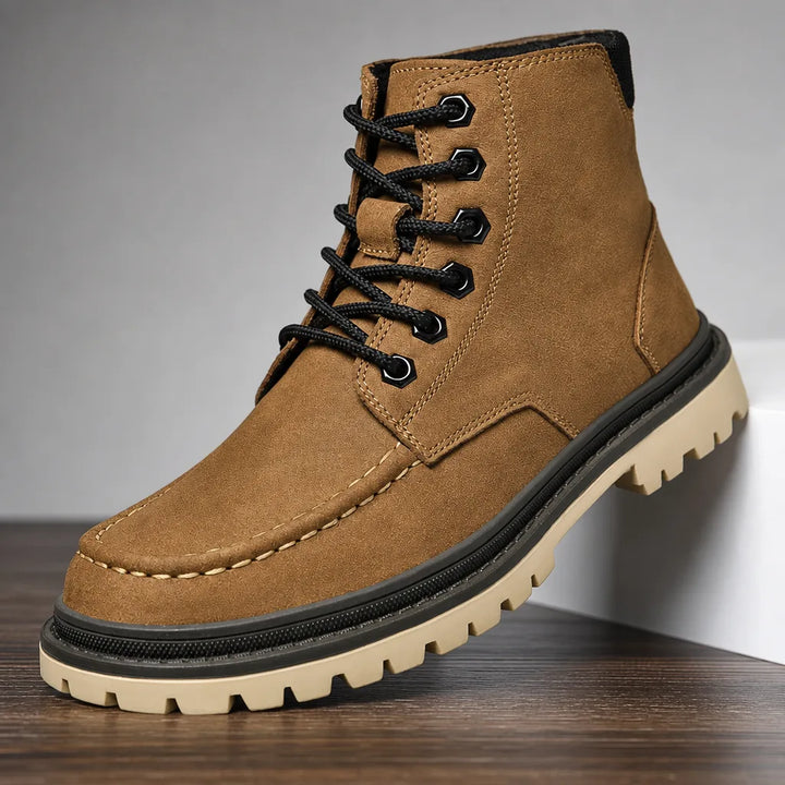 Men's Fall Leather Work Boots - Lug Sole Lace-Up Ankle Boot