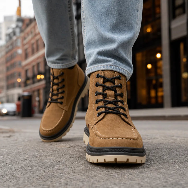 Men's Fall Leather Work Boots - Lug Sole Lace-Up Ankle Boot