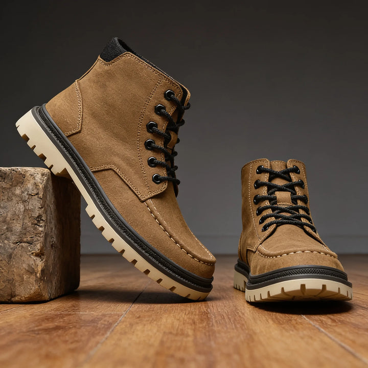 Men's Fall Leather Work Boots - Lug Sole Lace-Up Ankle Boot