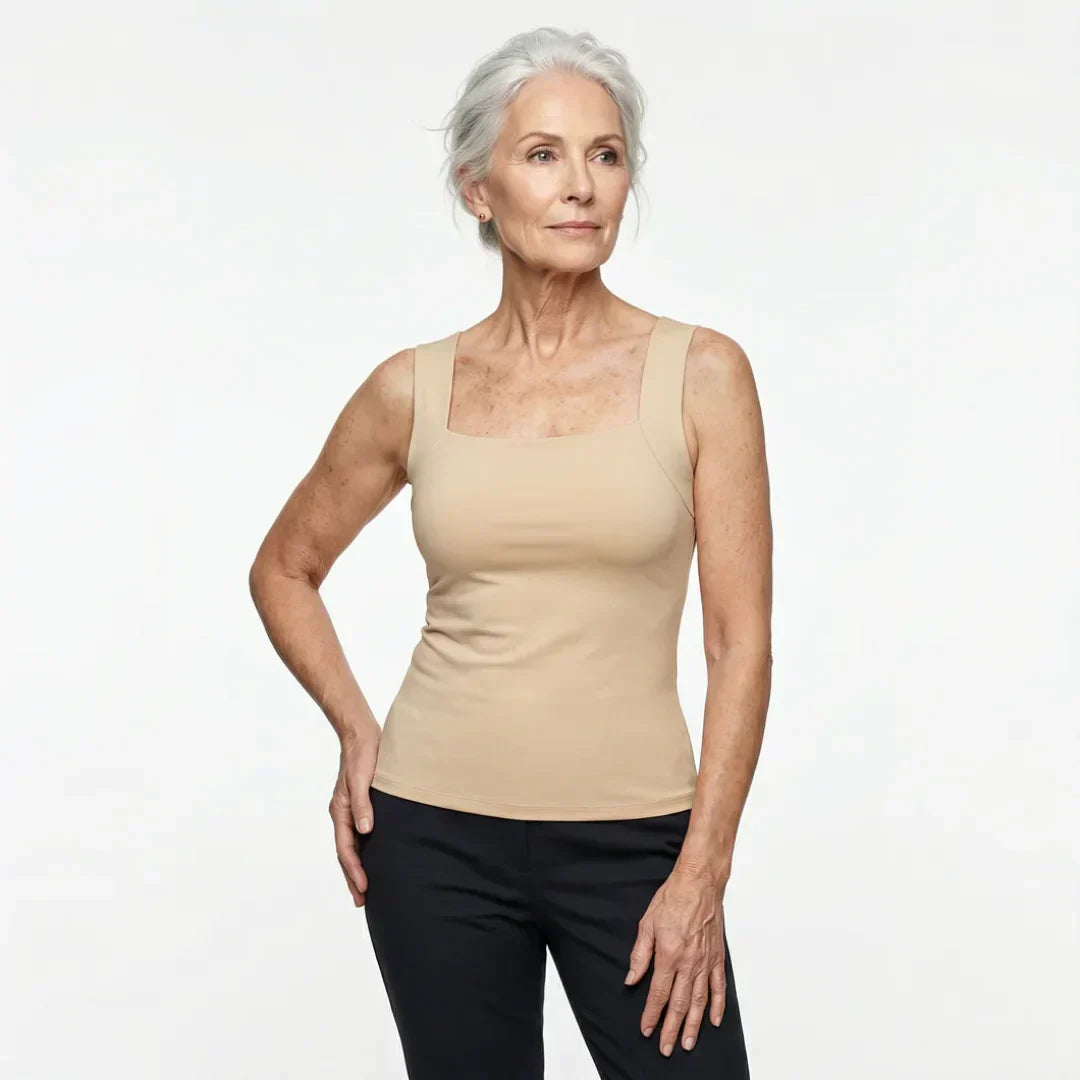 Calista | Women's Square Neck Built-In Bra Tank Top