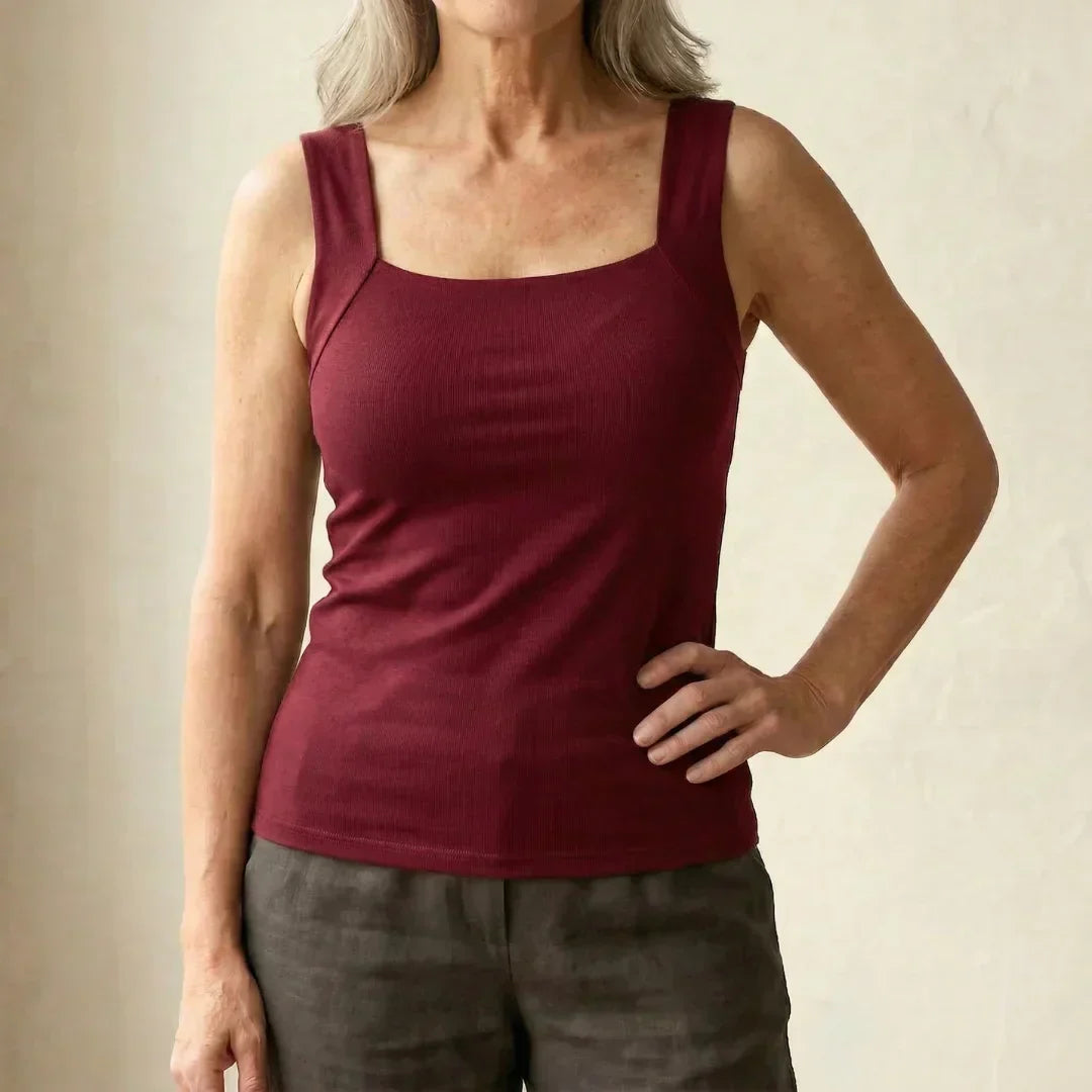 Calista | Women's Square Neck Built-In Bra Tank Top