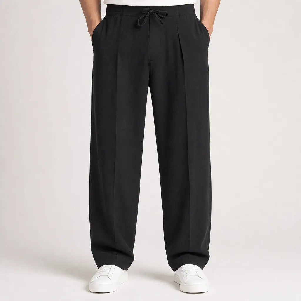 Men's Baggy Wide-Leg Pajama Pants - Pleated Lounge Trousers