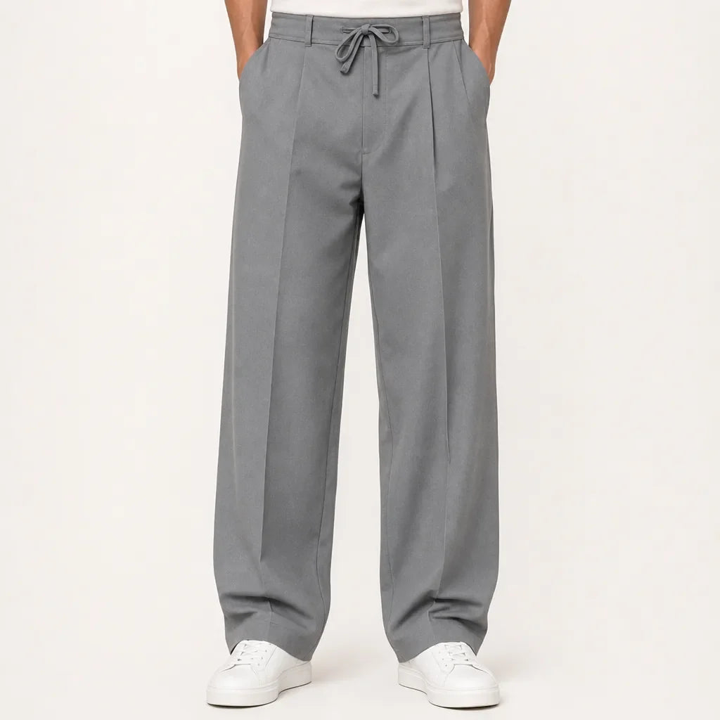 Men's Baggy Wide-Leg Pajama Pants - Pleated Lounge Trousers