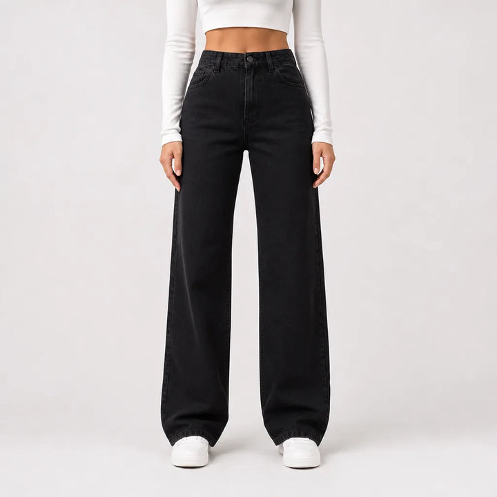 Women's Baggy Wide-Leg Jeans - High-Waisted Mid-Blue Mom Denim