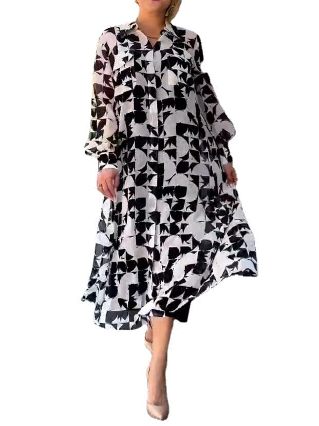 Fashion Lantern Sleeve Plaid Dress-HighTouch