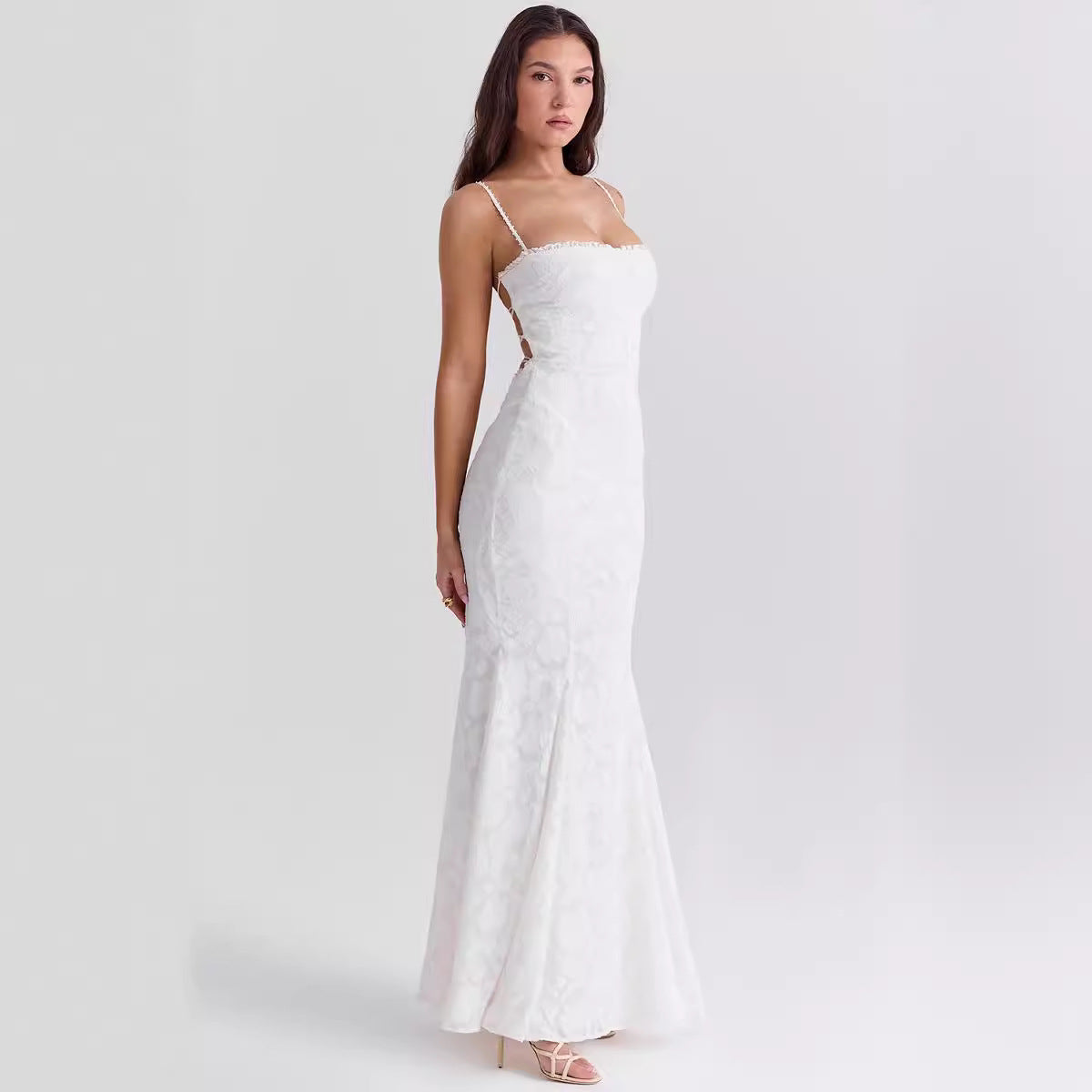 Women's Solid Color Sleeveless Sling Square Collar Backless Dress-HighTouch