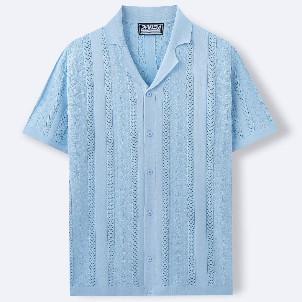 Short Sleeve Men's Fashion Striped Hollow Shirt-HighTouch