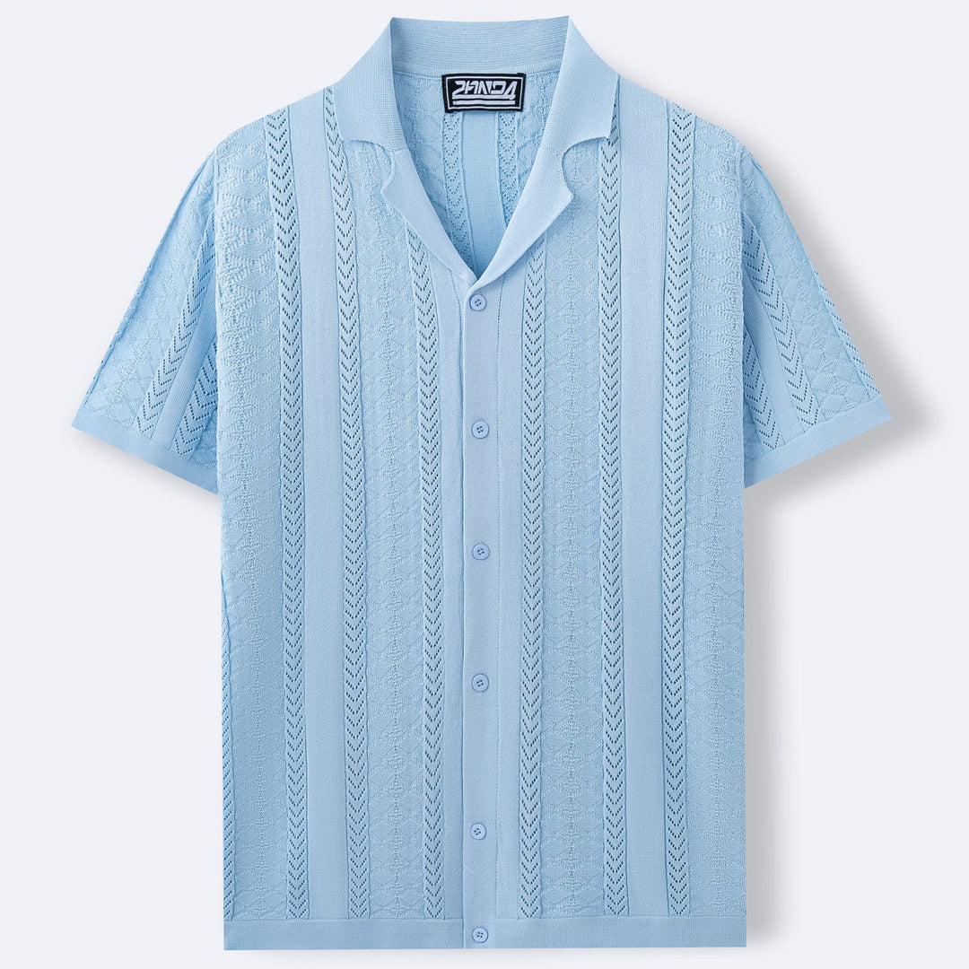 Short Sleeve Men's Fashion Striped Hollow Shirt-HighTouch