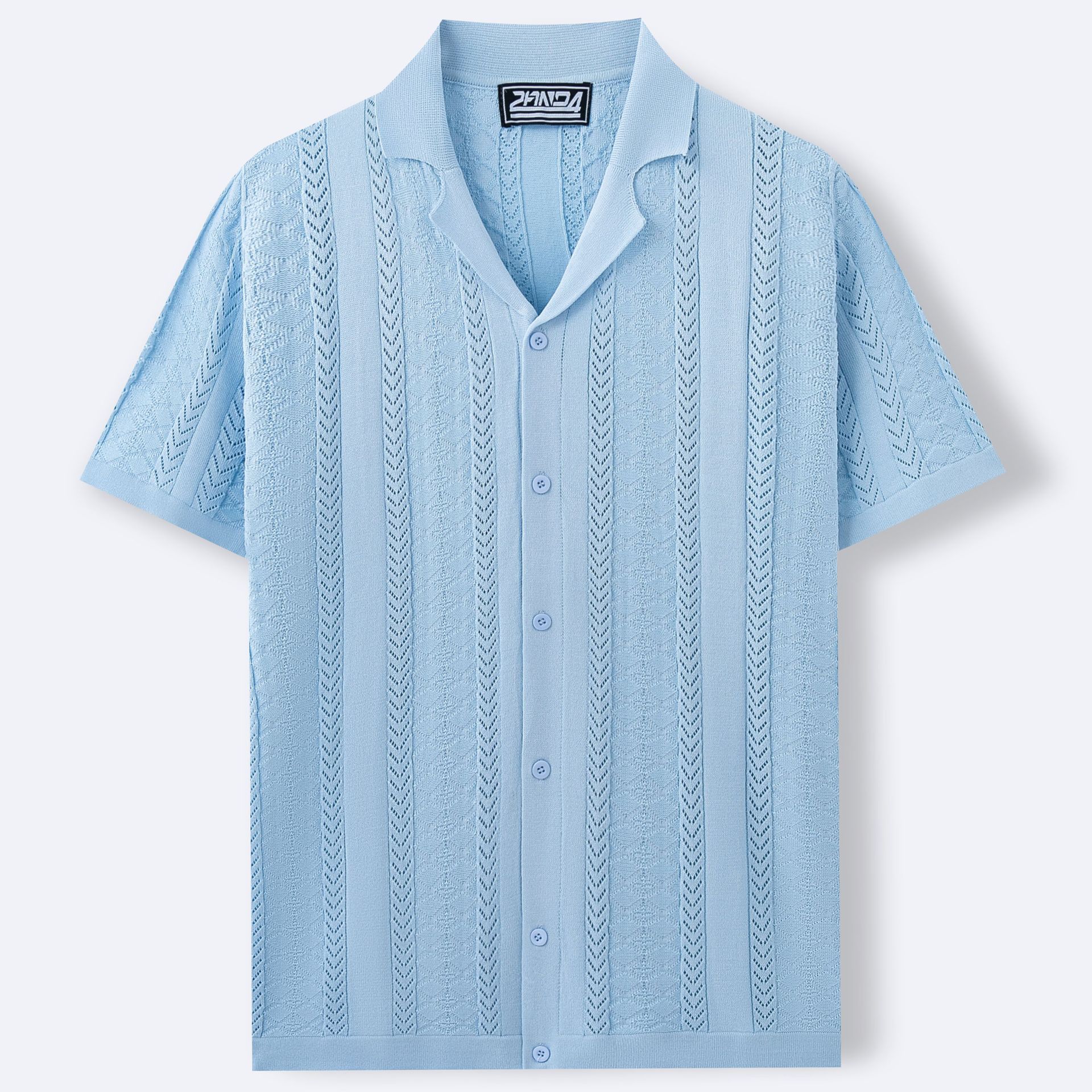 Short Sleeve Men's Fashion Striped Hollow Shirt-HighTouch
