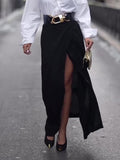 Solid Color Slit Maxi Skirt-HighTouch