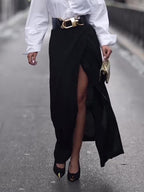 Solid Color Slit Maxi Skirt-HighTouch