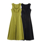 Women's Fresh Sweet Strappy Dress – Collage Stitching Zipper Detail-HighTouch