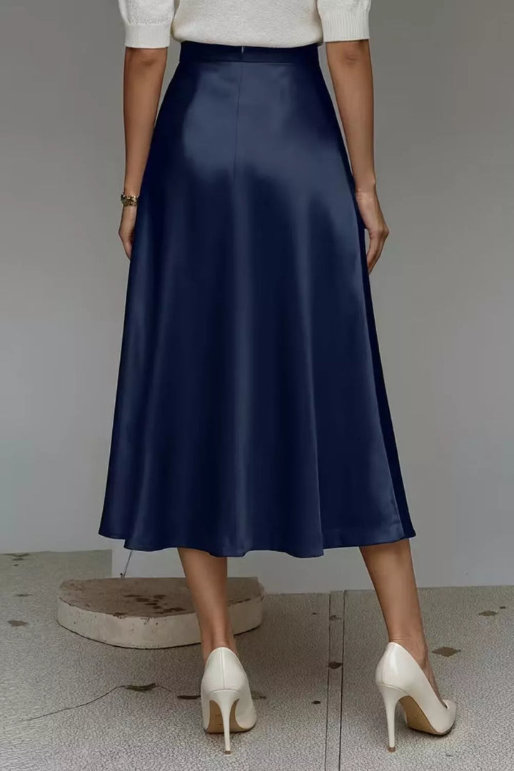 Women's Satin A-Line Midi Skirt | Liquid Finish | Casual Wear
