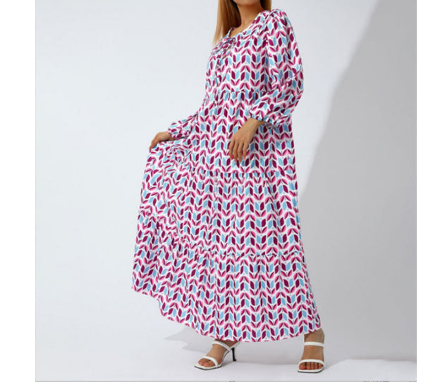 Women's Spring Dress | Patterned Maxi Long Sleeve-HighTouch