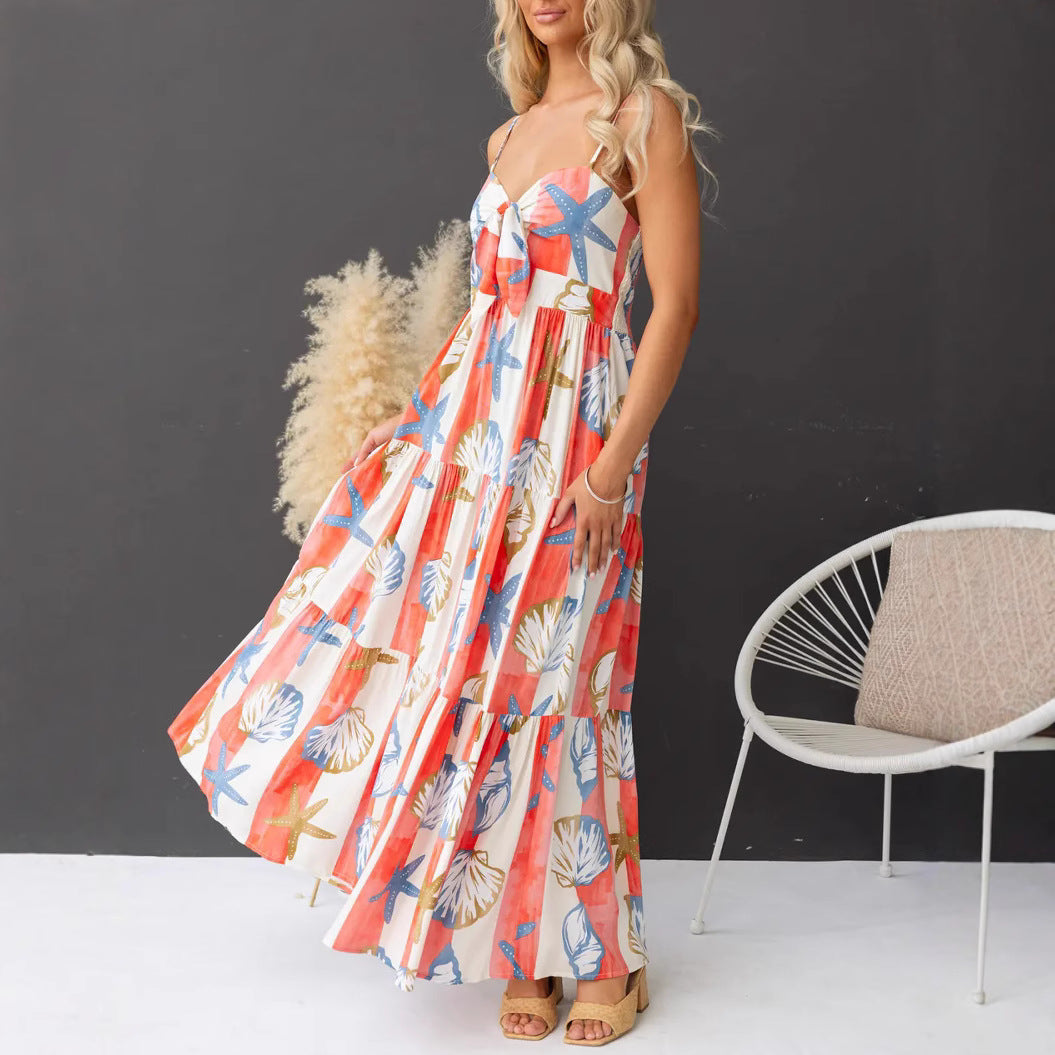 Sexy Print Lace-Up Maxi Dress-HighTouch