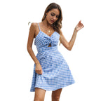 Women's High-Waist Plaid A-Line Dress – Casual Mini Skater Dress-HighTouch