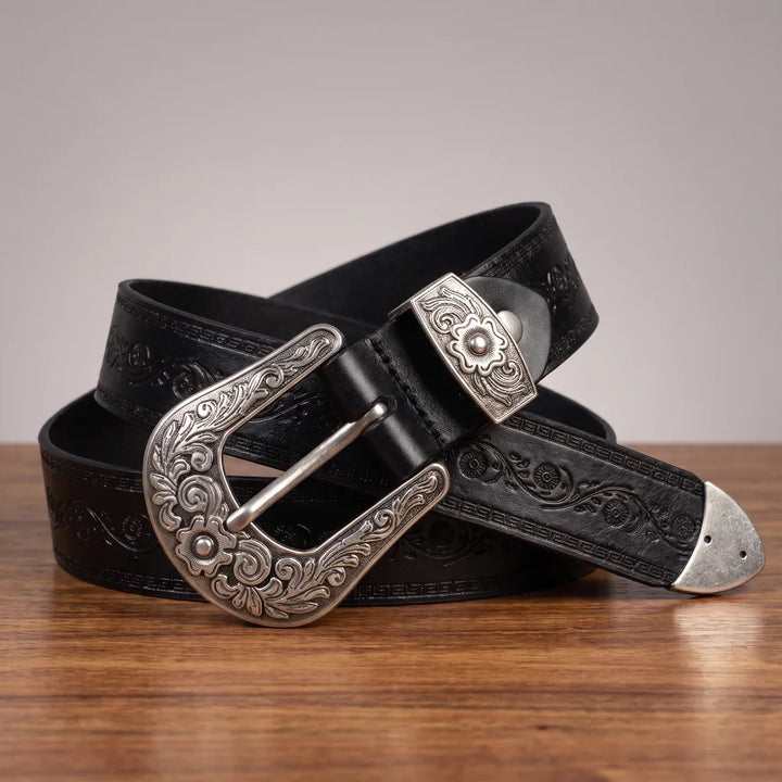 Chester Men's Western Leather Belt - 3-Piece Buckle Set Strap