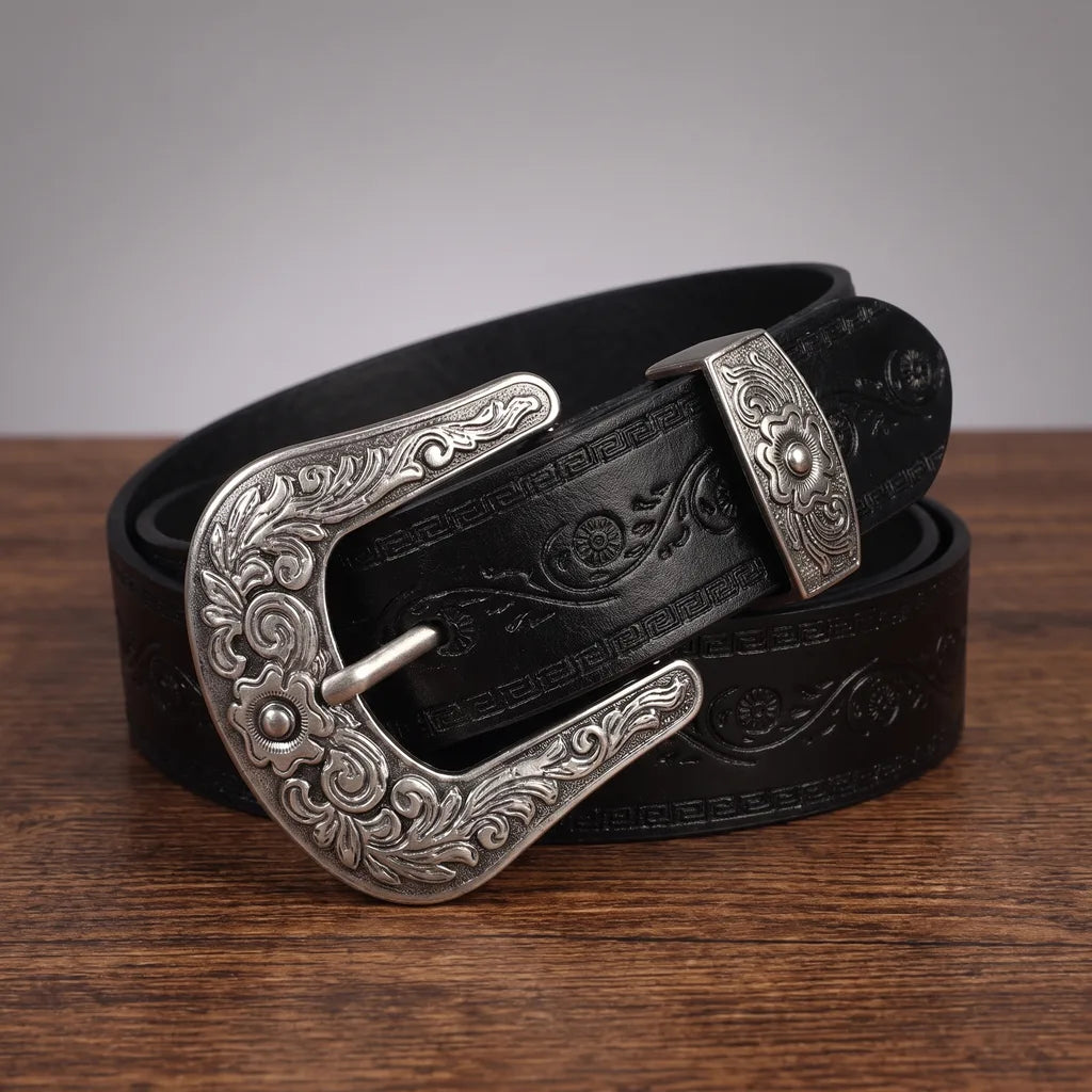 Chester Men's Western Leather Belt - 3-Piece Buckle Set Strap