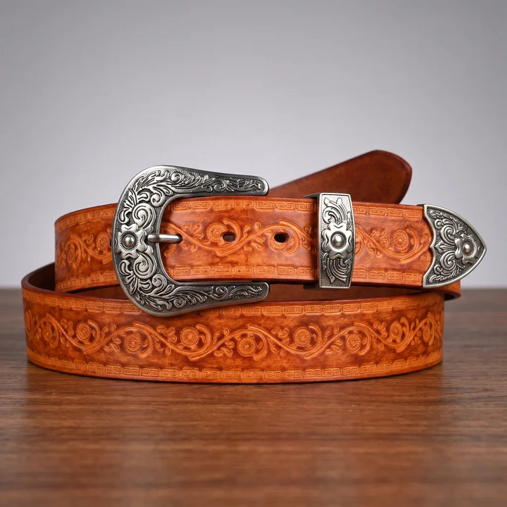 Chester Men's Western Leather Belt - 3-Piece Buckle Set Strap