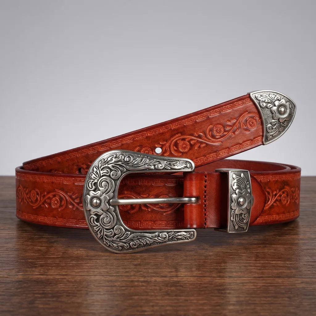 Chester Men's Western Leather Belt - 3-Piece Buckle Set Strap