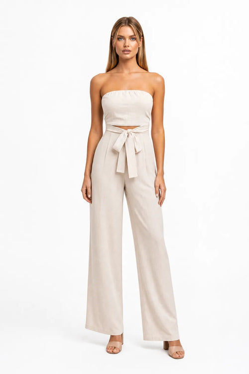 Cleo Couture Strapless Tie Jumpsuit