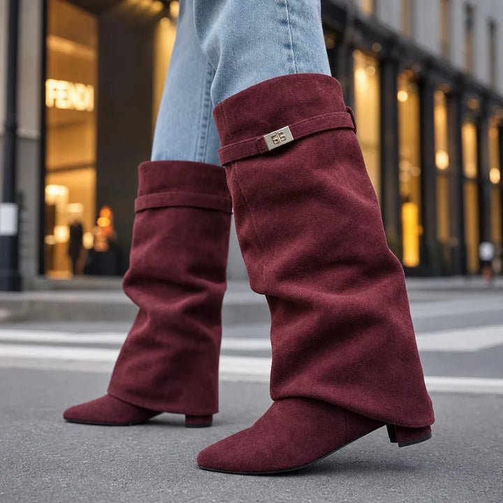 Women’s Brown Knee-High Boots with Wedge Heel