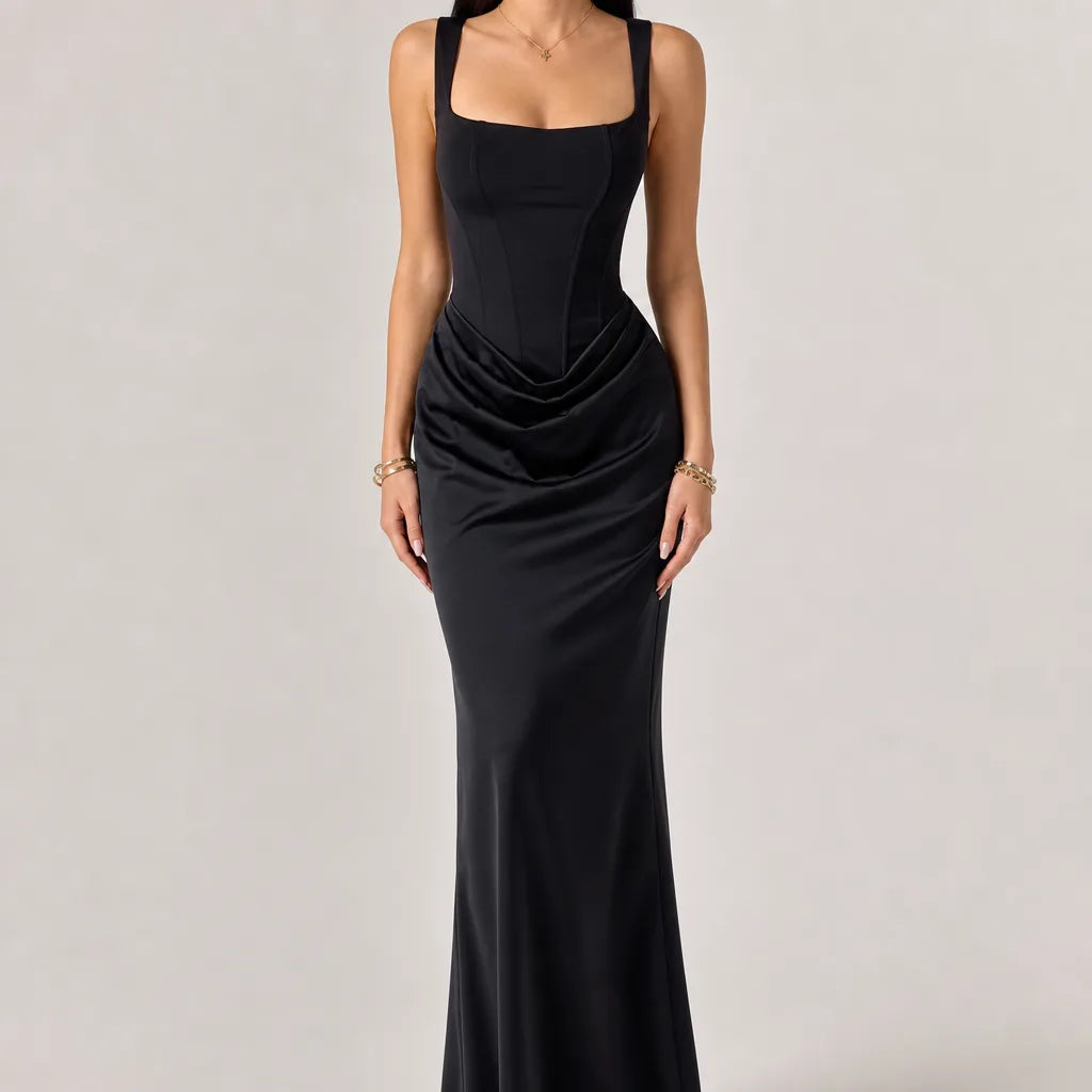 Women's Corset Maxi Dress with Ruched Waist