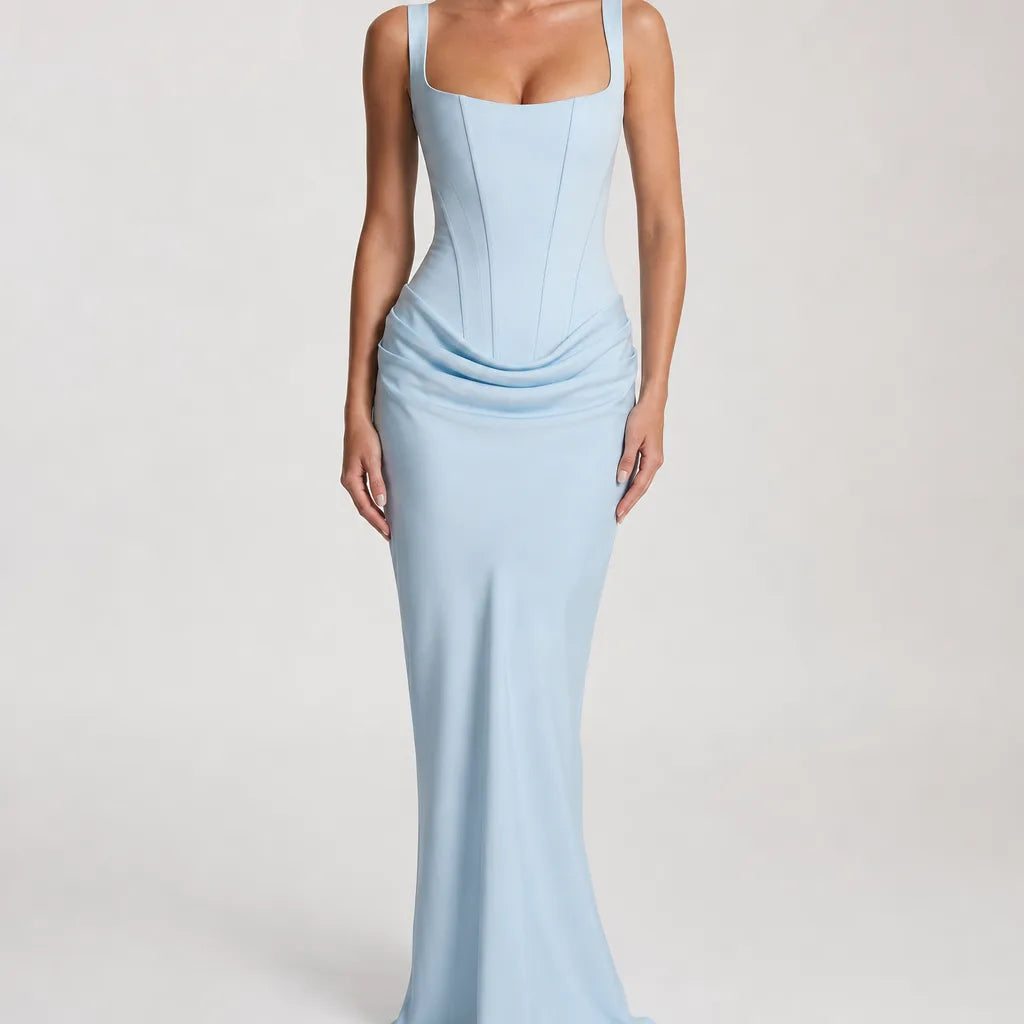 Women's Corset Maxi Dress with Ruched Waist
