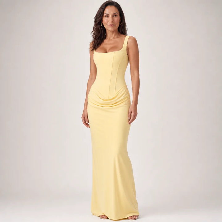 Women's Corset Maxi Dress with Ruched Waist