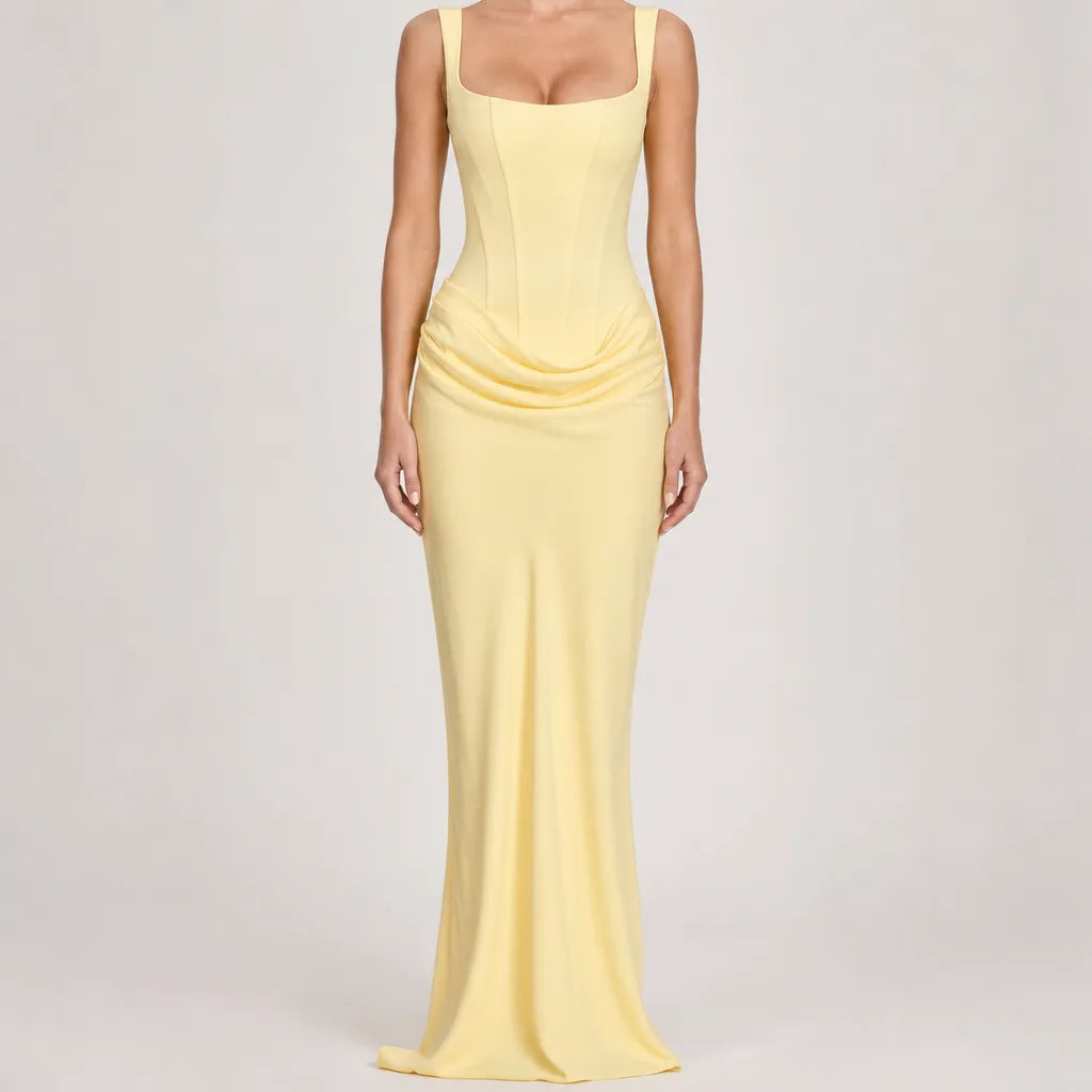 Women's Corset Maxi Dress with Ruched Waist