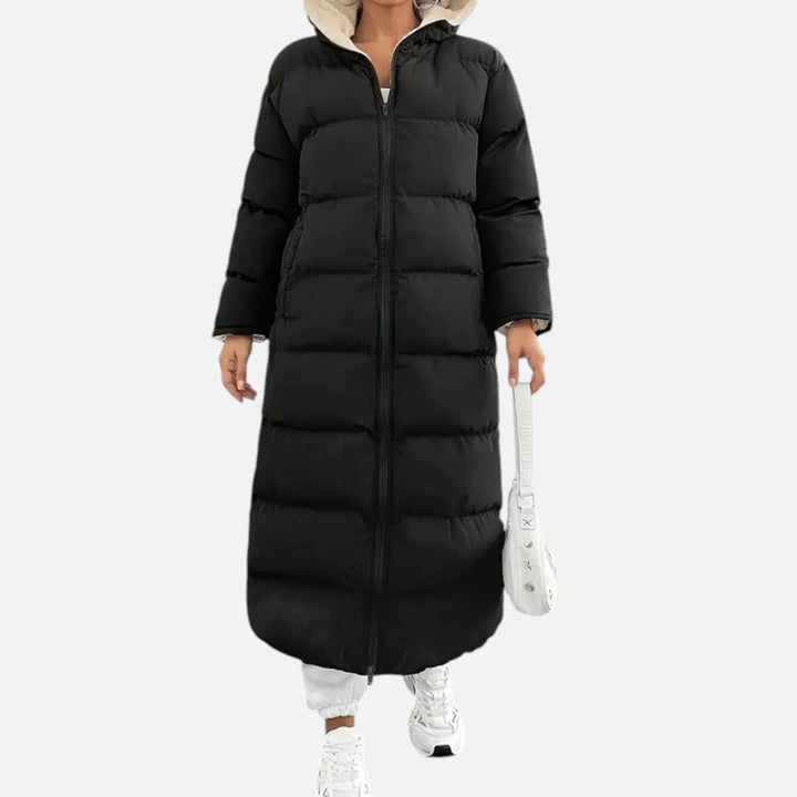 Cordelia | Women's Windbreaker Black Puffer Coat with Hood and Side Pockets