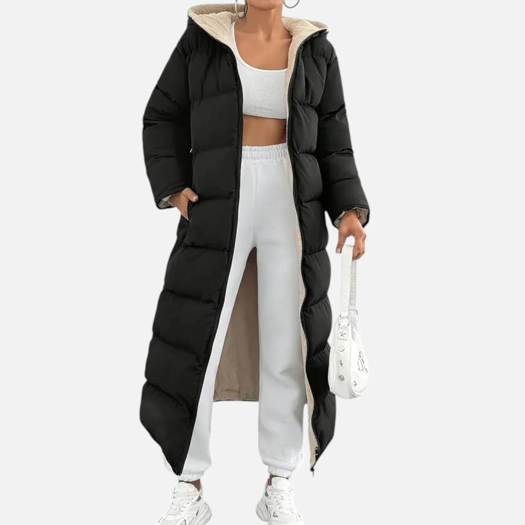 Cordelia | Women's Windbreaker Black Puffer Coat with Hood and Side Pockets