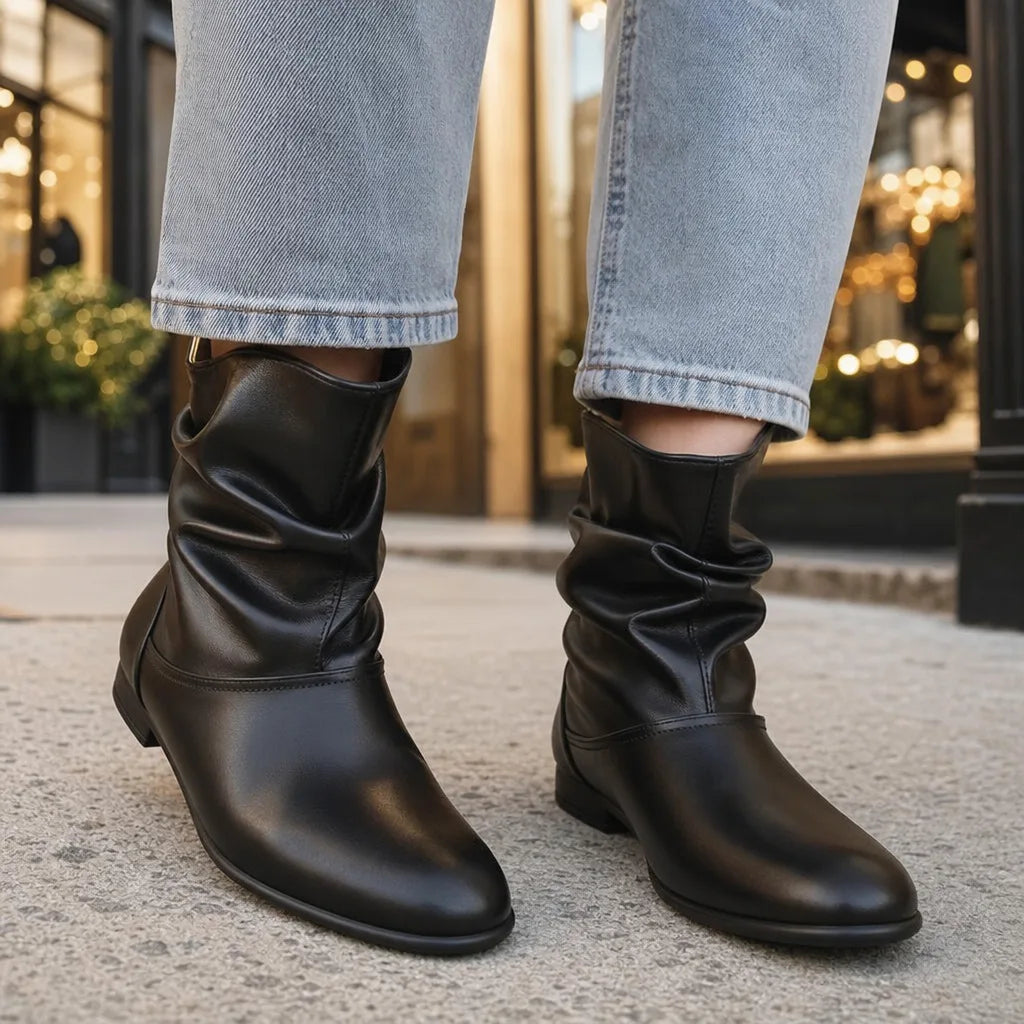 Women's Ruched Slip-On Ankle Boots