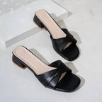 Mia | Cross-Strap Sandals Block Heel Slide Open Toe Square