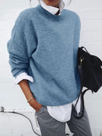 Women’s Solid Color Long Sleeve Knitted Pullover Sweater-HighTouch