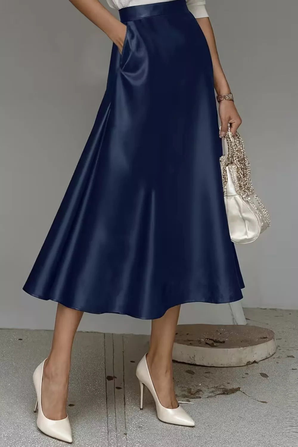 Women's Satin A-Line Midi Skirt | Liquid Finish | Casual Wear