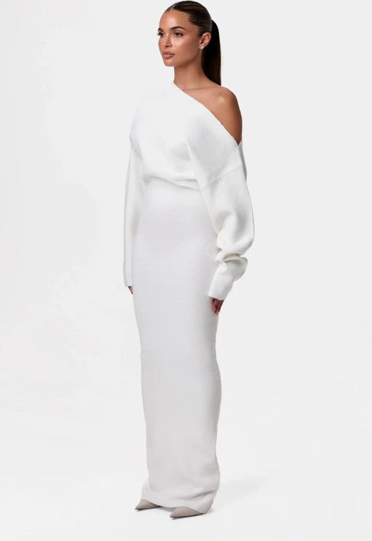 Off‑Shoulder Knitted Bodycon Dress-HighTouch