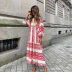 Women's Spring Dress | Patterned Maxi Long Sleeve-HighTouch