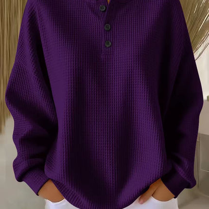 Waffle Knit Long Sleeve Button Top