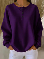 Waffle Knit Long Sleeve Button Top-HighTouch