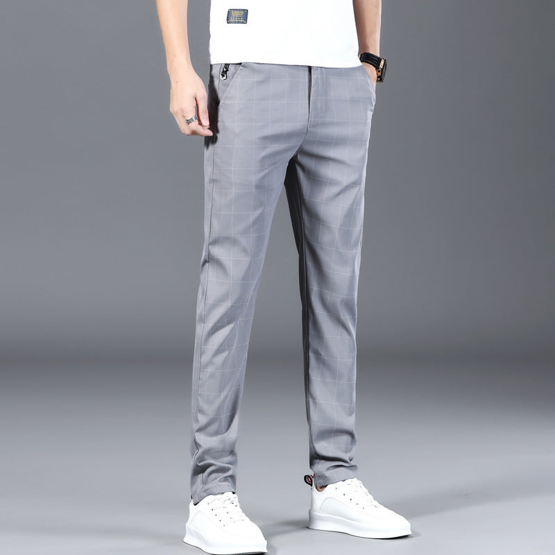 Men’s Plaid Straight Leg Pants – Casual Stretch Comfort-HighTouch