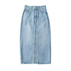 Women’s Front Slit Denim Maxi Skirt – Street Hipster Long Denim Skirt