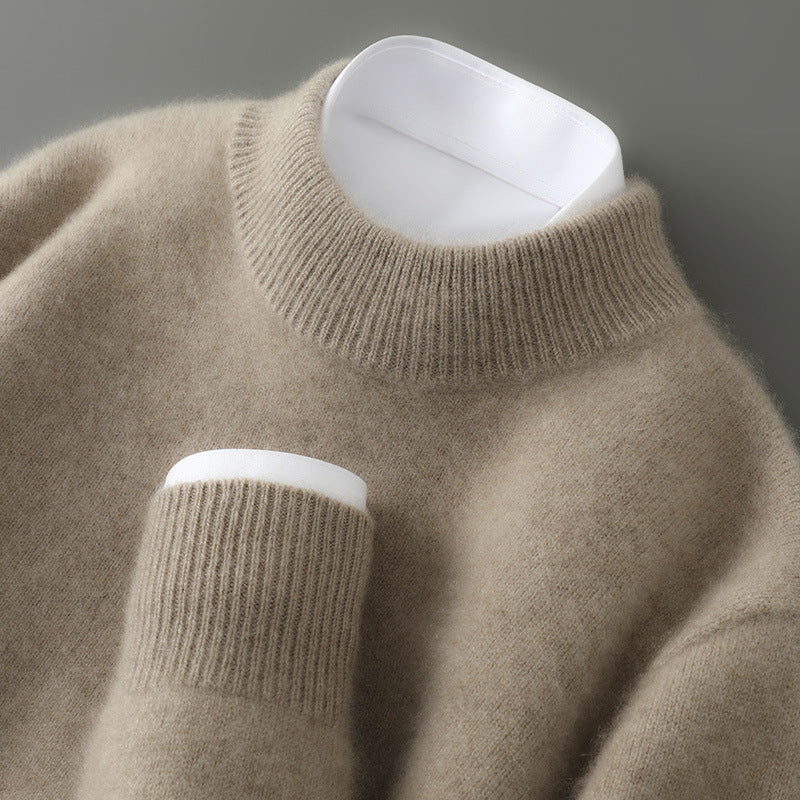 Men’s Thickened Half-High Collar Pullover – Loose Knit Sweatshirt-HighTouch