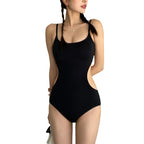 Black Triangle Jumpsuit Suspender Hollow-Out Midriff