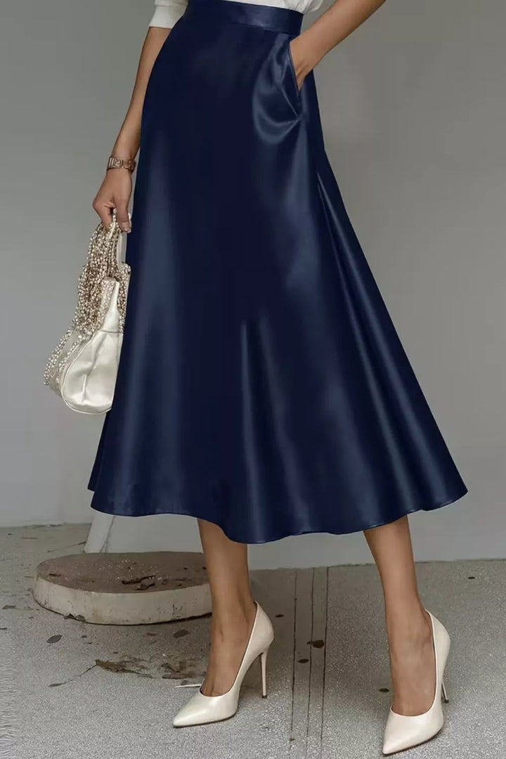 Women's Satin A-Line Midi Skirt | Liquid Finish | Casual Wear