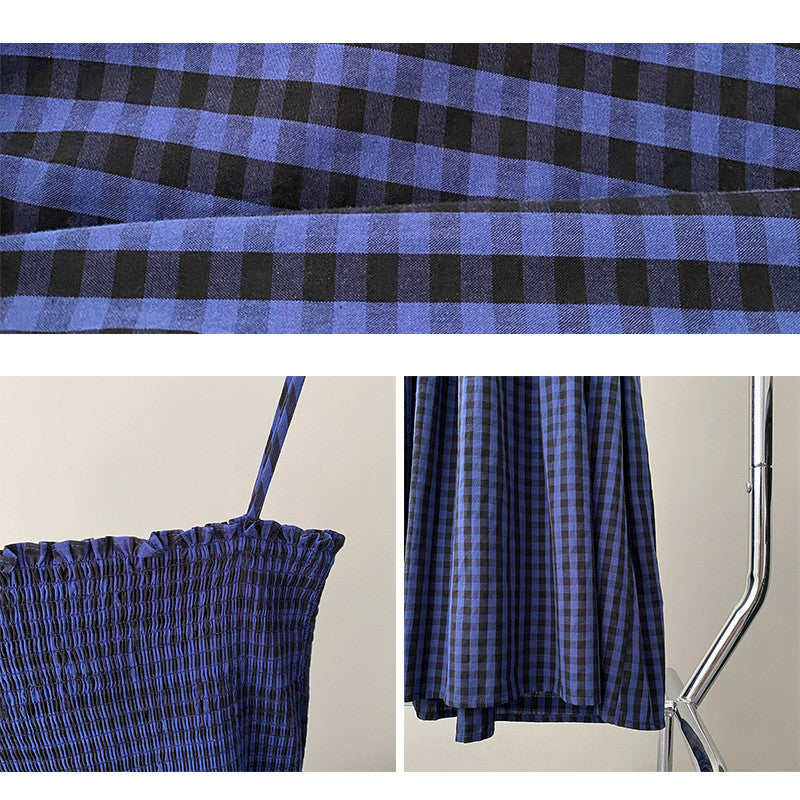 Korean Style Blue Lattice Print – Polyester Fibre Fashion Piece-HighTouch