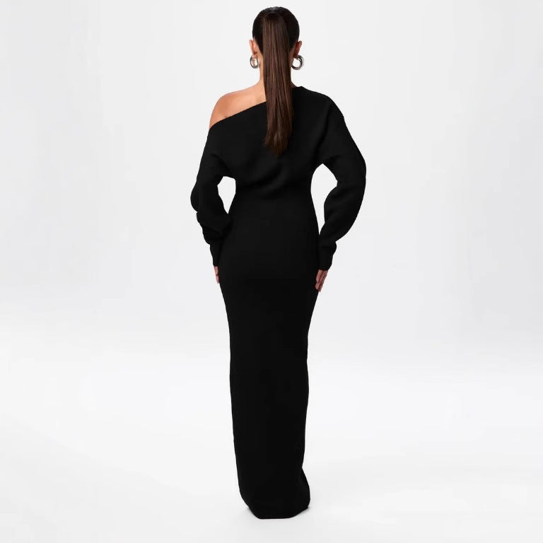 Off‑Shoulder Knitted Bodycon Dress-HighTouch