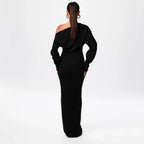 Off‑Shoulder Knitted Bodycon Dress-HighTouch