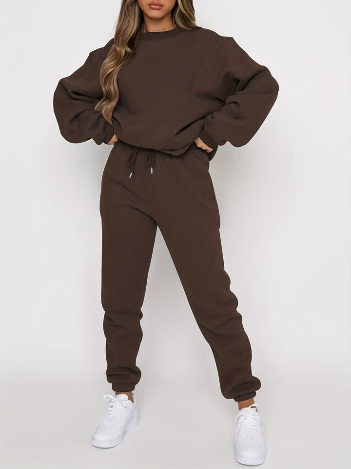 Ribbed Two-Piece Lounge Set for Women – Sweatshirt & Joggers-HighTouch