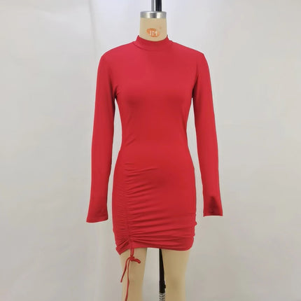 Purple Pleated Turtleneck Dress